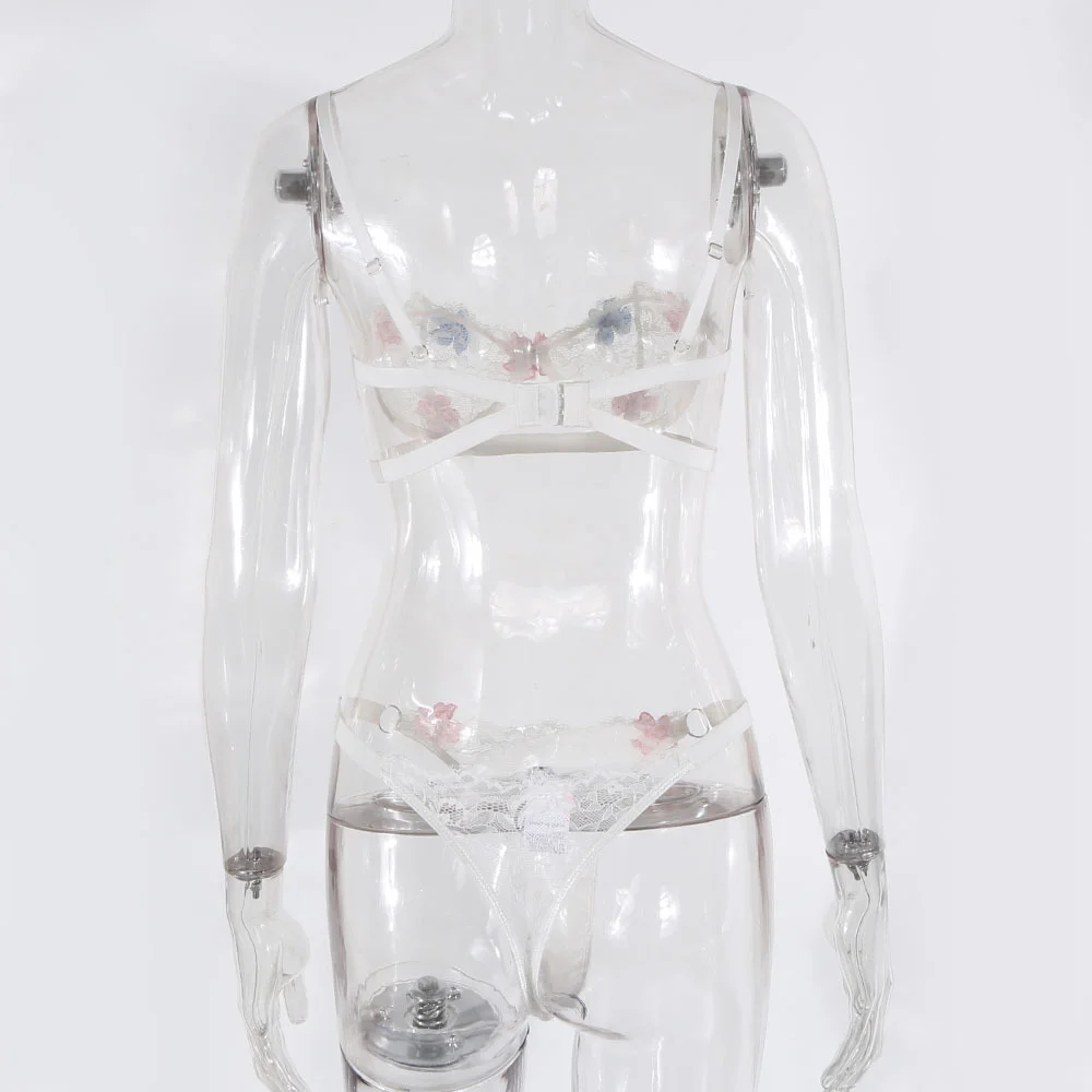 Billionm SexeLakas Sexy Lingerie White Lace Floral Intimate Underwear Flower Appliques Set Sensual Perspective See Through Women Sets