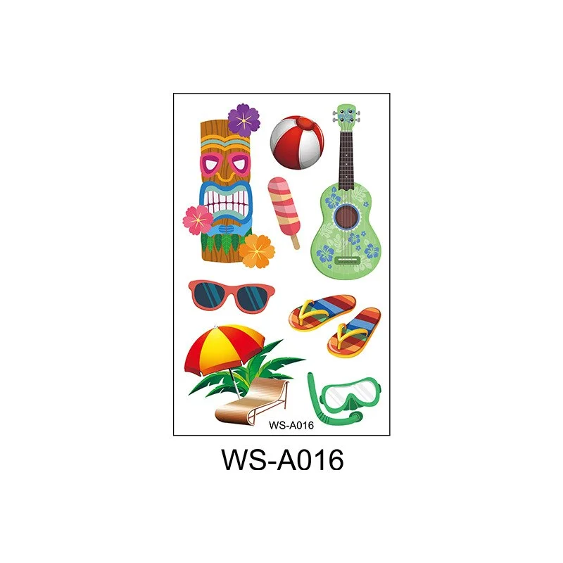 Waterproof New Hawaiian Tattoo Sticker Fashion Summer Seaside Beach Party Cartoon Sweatproof Tattoo Sticker