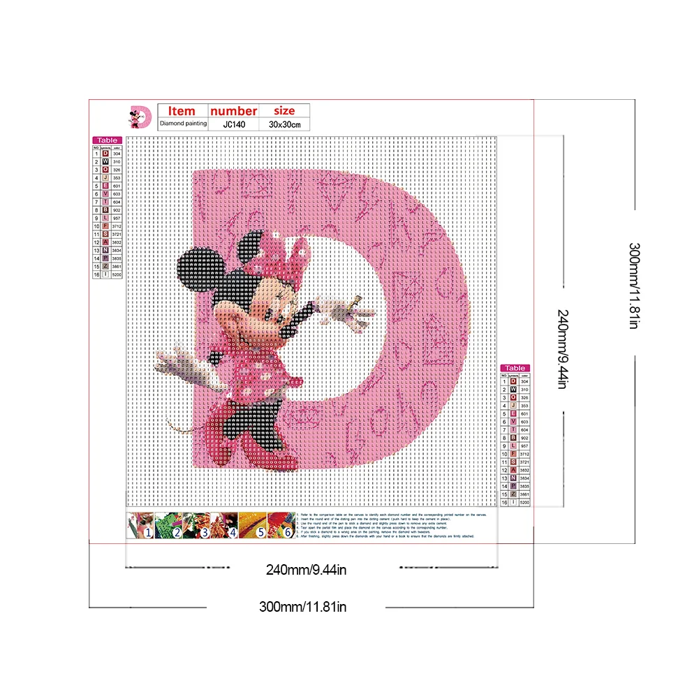 Full Round Diamond Painting 30*30cm - Minnie Mouse And The Letter D