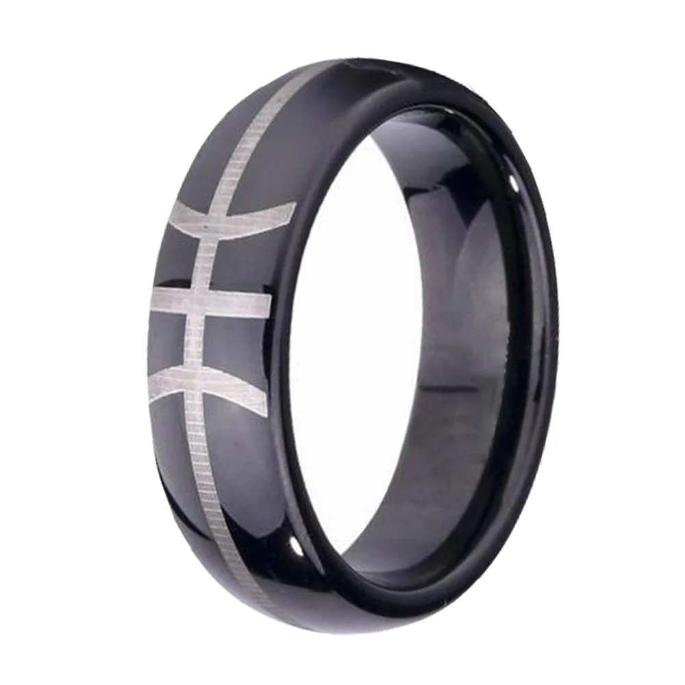 6MM 8MM Black Dome Tungsten Rings Polished Finished Gray Lines Unisex Design