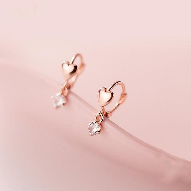 Crystal Heart Drop Hoop Earrings