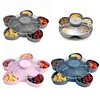 Divided Spinning Snack Serving Tray 5-Compartment Rotating Round Snackle Box Container with Lid for Chips and Dip Nut Candy Fruit Party Picnic