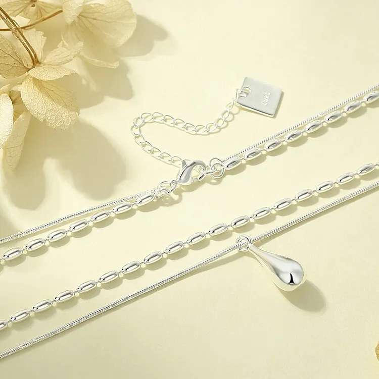 Women's Layered Necklace with Teardrop and Grain Design
