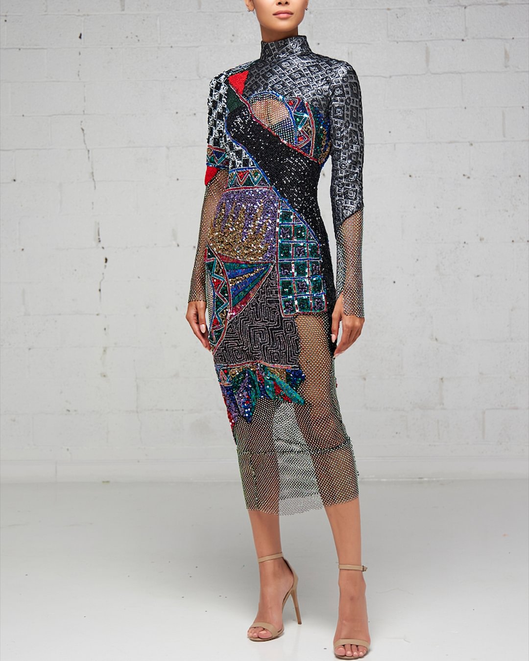 Women's Mesh Stitching Sequins Dress