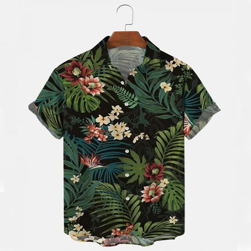 Men's casual printed Hawaiian short sleeved shirt