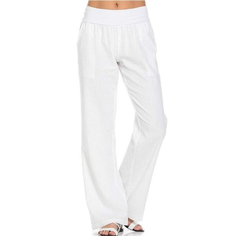Women's Solid Color Cotton Linen Loose Fashion Wide Leg Trousers