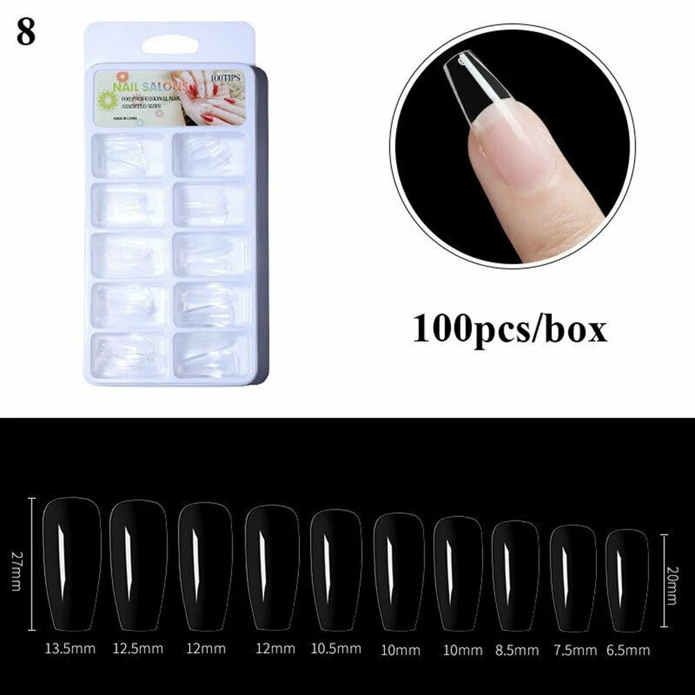 100Pcs Fake Nail Nails Extension Transparent Acrylic Nail Seamless Full/Half Cover Beauty Nail Decor French Nail Manicure Tools-Nail Inspo