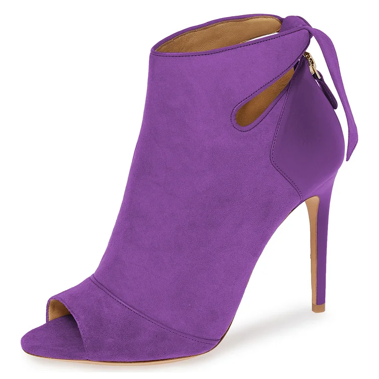 Purple Fall Boots Peep Toe Back Tie Stiletto Heel Ankle Boots |FSJ Shoes