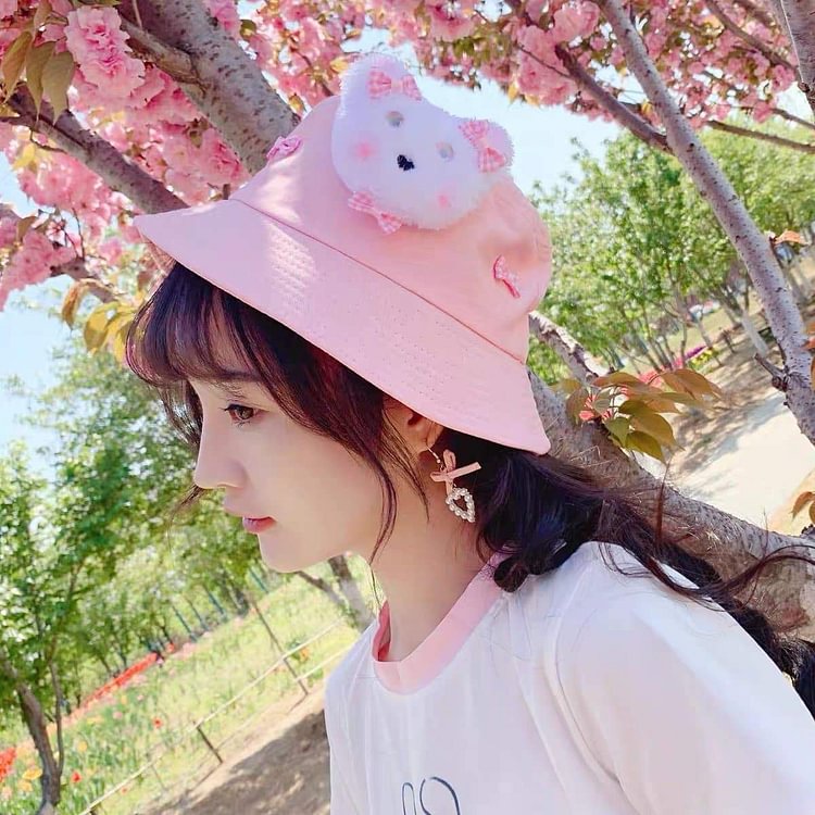 Pink/White Cute Bear Bucket Hat SP16275