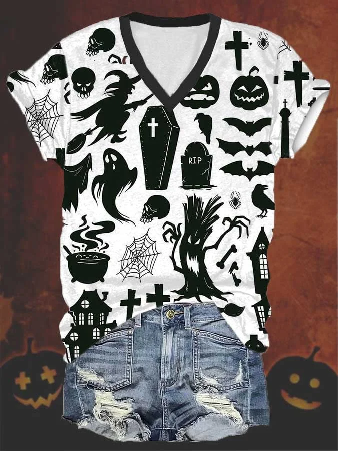 Halloween casual print short-sleeved T-shirt