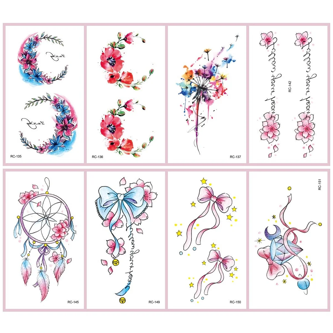 52 Kinds Watercolor Flora Lavender Waterproof Fake Tattoos Temporary Women Arm Chest Ankle Stickers Floral Body Art Tatto Flower