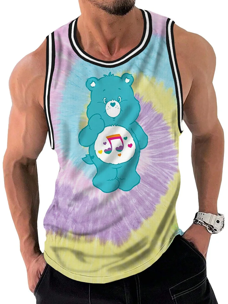 Heartsong Bear Tie Dye Print Round Neck Tank Top