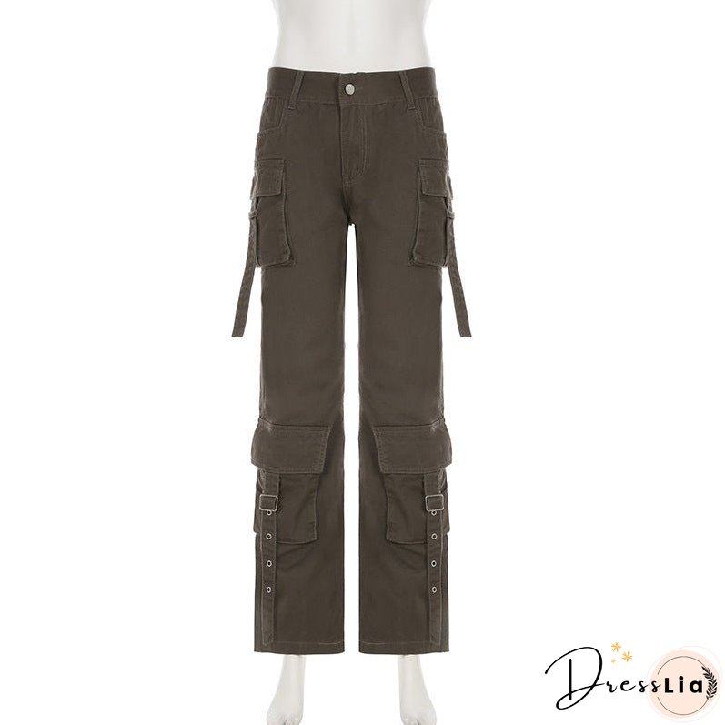 Style Side Large Pocket Ribbon Design Cargo Pants