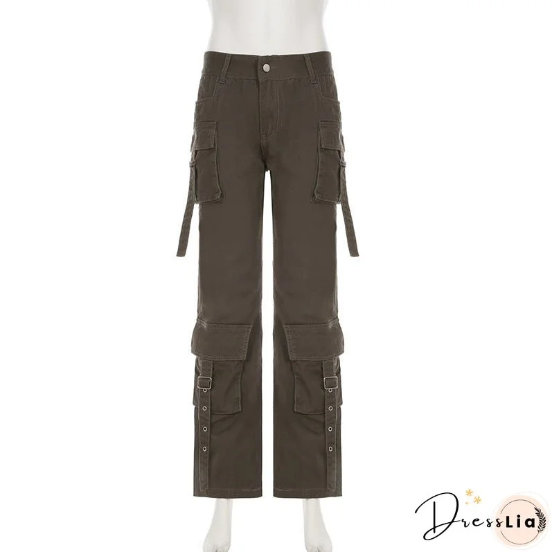 Style Side Large Pocket Ribbon Design Cargo Pants