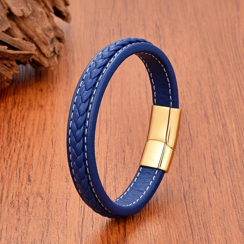 Minimalist Classic Style Commute Solid Color 316L Stainless Steel Leather Rope Unisex Bracelets