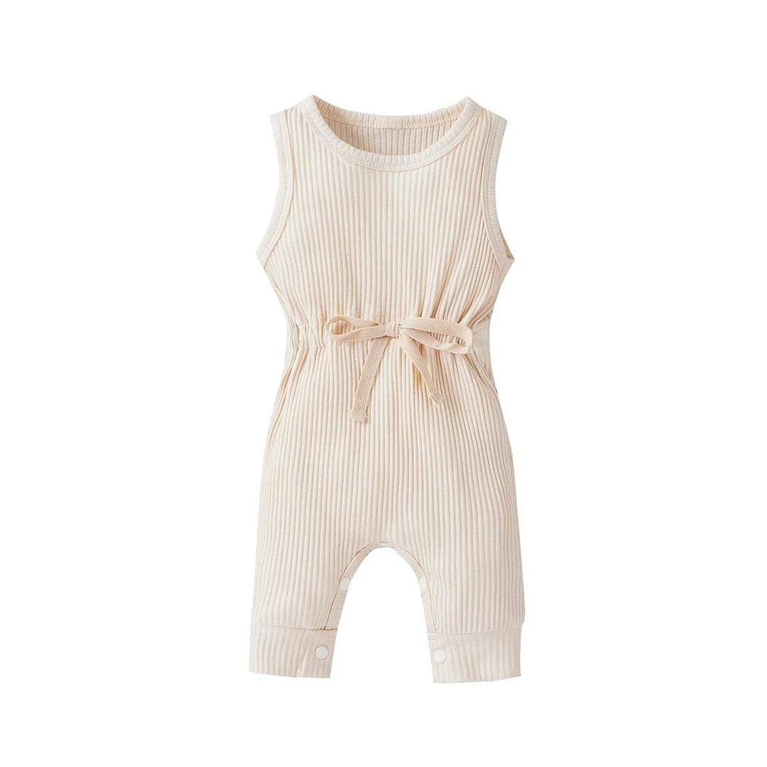 Newborn Baby Sleeveless Ribbed Solid Romper Jumpsuit Stylish Romper Jumpsuit for Kids Boys Girls 0-18M