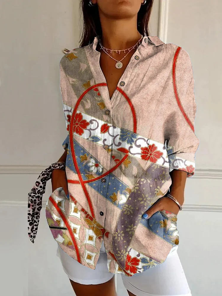Japanese Art Print Casual Long-sleeved Shirt