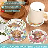 8pcs Cartoon DIY Diamond Painting Wooden Coasters Art Kits with Holder (Cow)