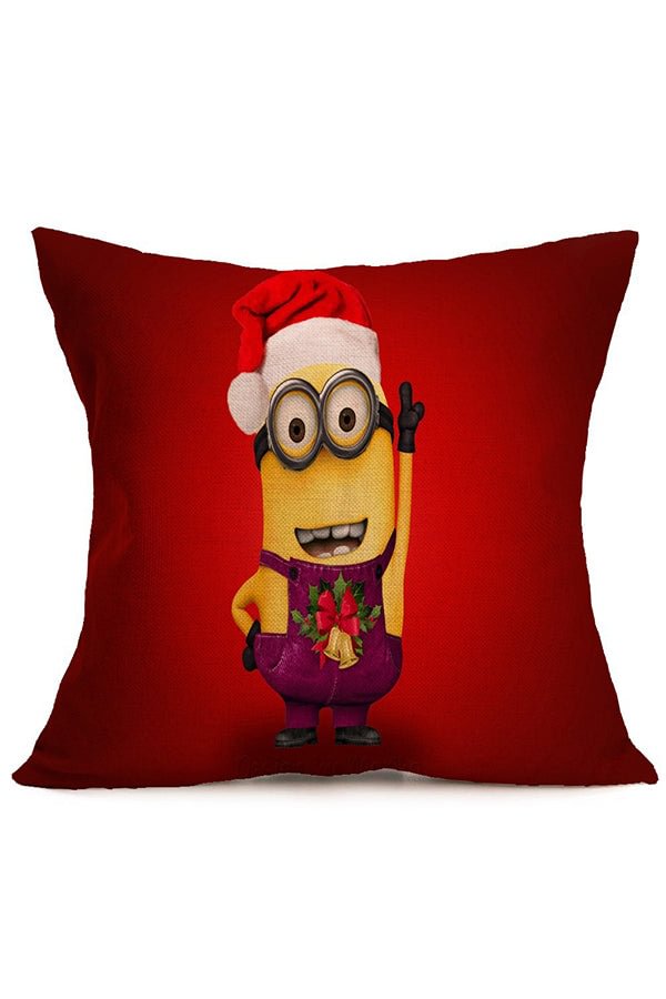 Home Decor Christmas Hat Minions Print Throw Pillow Cover Yellow-elleschic