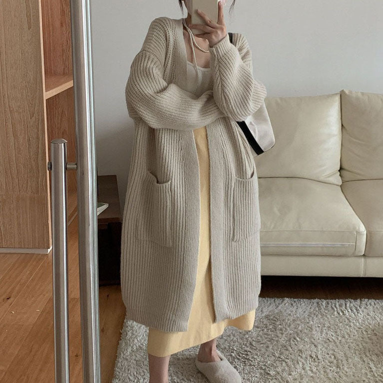 Aiertu winter fits Autumn and Winter Korean Style Thick Wool Long Knitted Cardigan Women's Solid Color Loose Temperament Buckle-Free Sweater Coat aiertu