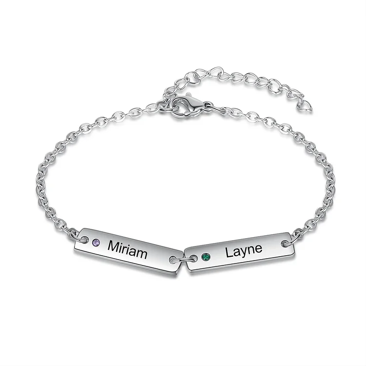 Pulsera personalizada con 2 nombres y 2 piedras de nacimiento