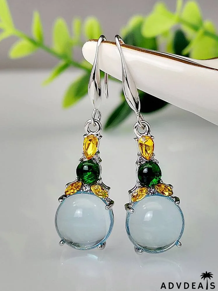 Rhinestone Decor Round Drop Earrings
