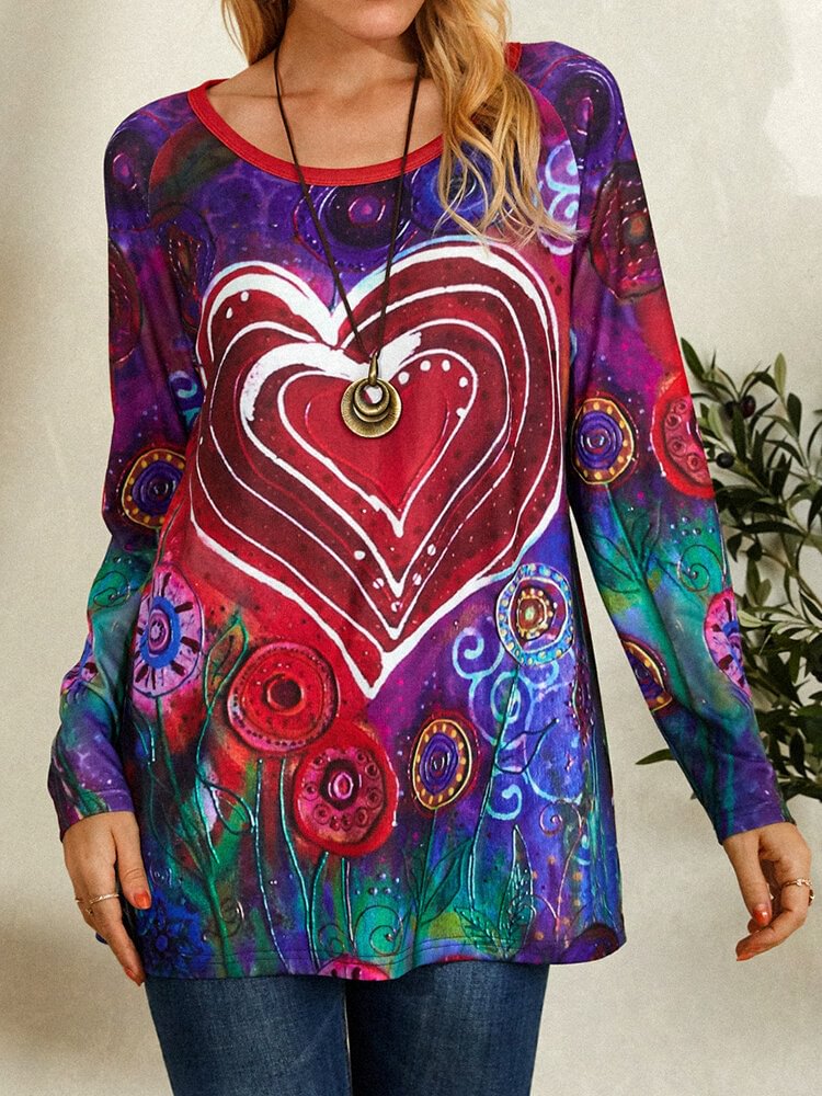 Heart Print Casual Long Sleeve T Shirt For Women P1786494