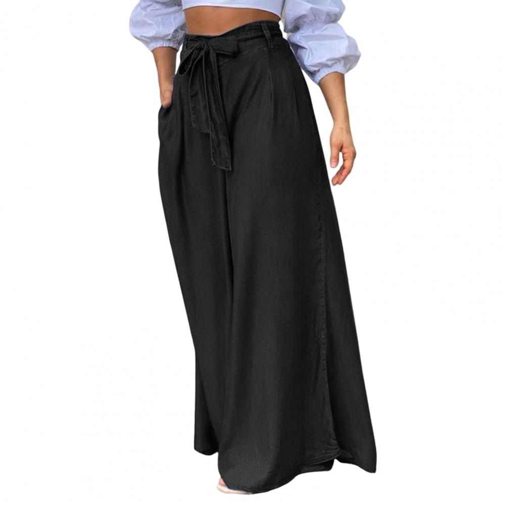 Ponlun Women Skirt Pants Wide Leg Oversized Long Tight Waist Wide Leg Pants Skirt Loose Solid Color Long Trousers