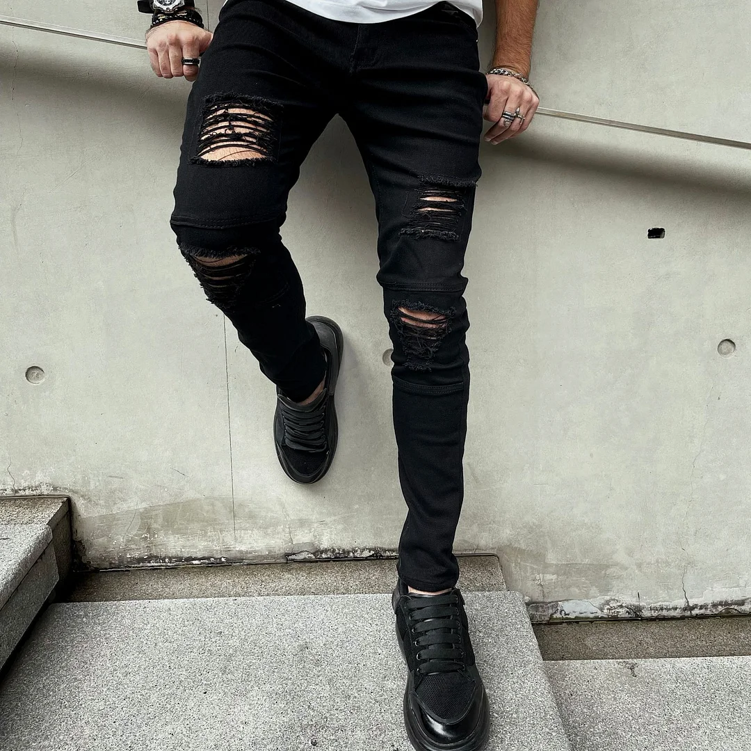 Women's Slim Fit Mid Rise Ripped Hip Hop Denim Jeans
