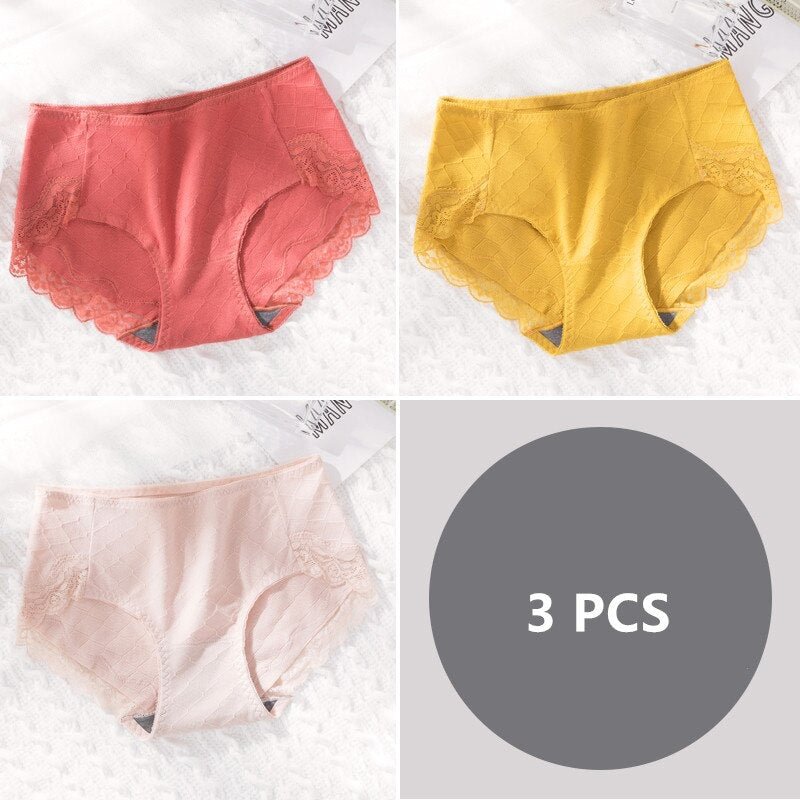 3Pcs Soft Cotton Panties for Women Sexy Lace Transparent Briefs Female Women's Underwear Lady Lingerie Wholesale Free shipping