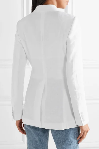 White Business Double-Breasted Linen Blazer Vdcoo