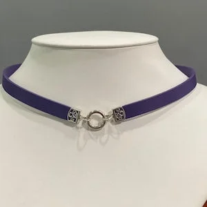 pornhint Pornhint Sterling silver and purple leather choker collar.  Sub day collar, owned slave or little collar with filigree silver ends.  BDSM DDLG