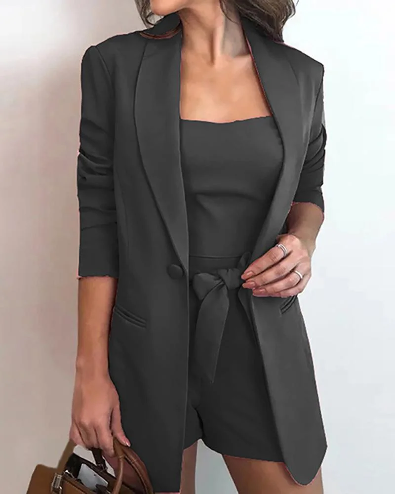 Graduation Gifts  Women Elegant Blazer Sets Autumn Formal Office Lady OL Shorts Top Sets XXXL Plus Size Solid Top & Blazer Coat & Shorts Sets