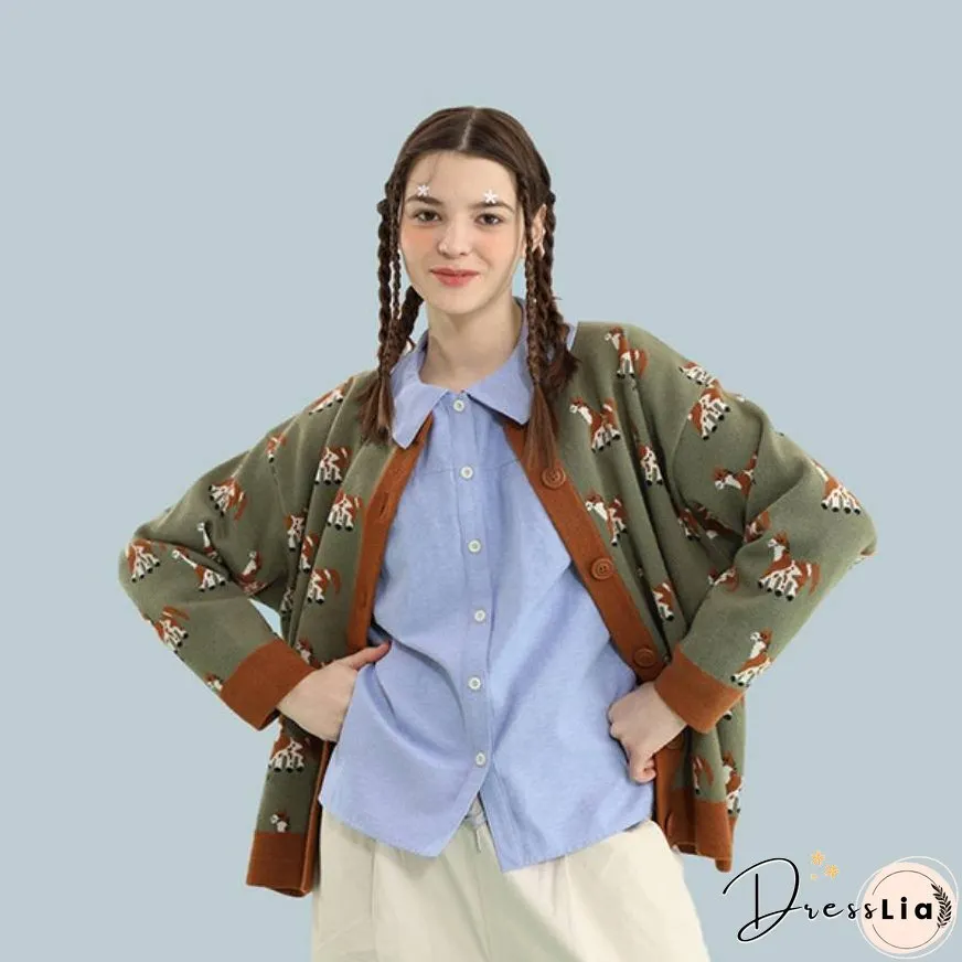 Cute Dog Pattern Cardigan Sweater