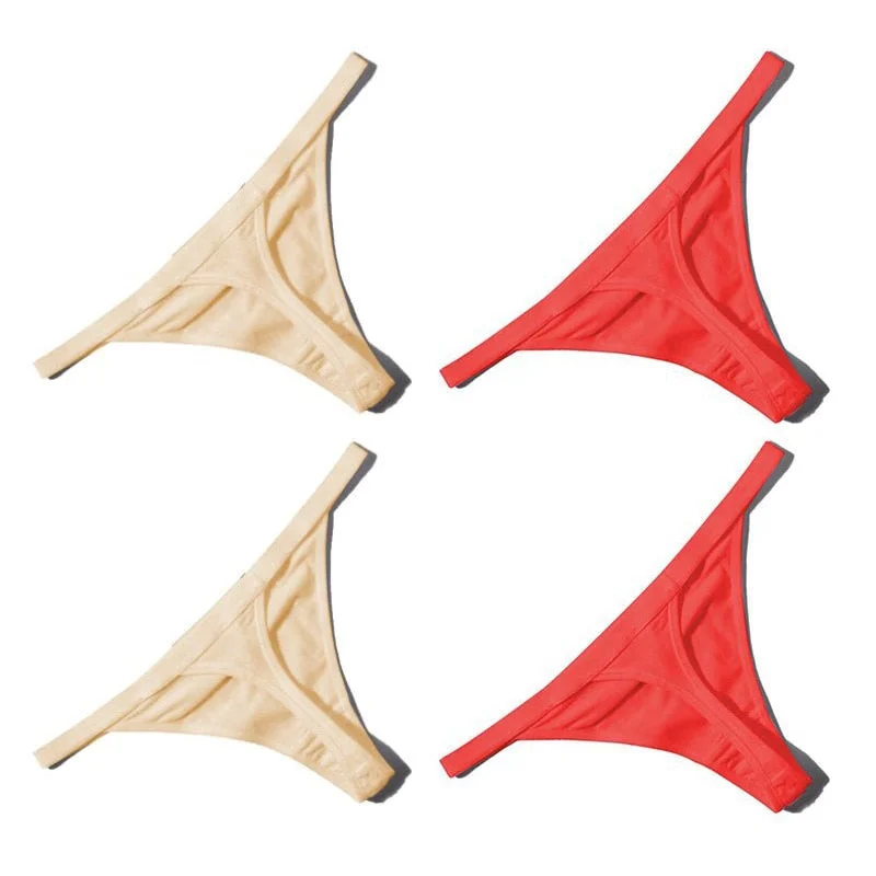 4PCS/Set Hot Sale Sexy Women Cotton G String Thongs Low Waist Sexy Panties Ladies' Seamless Underwear Black Red White Skin