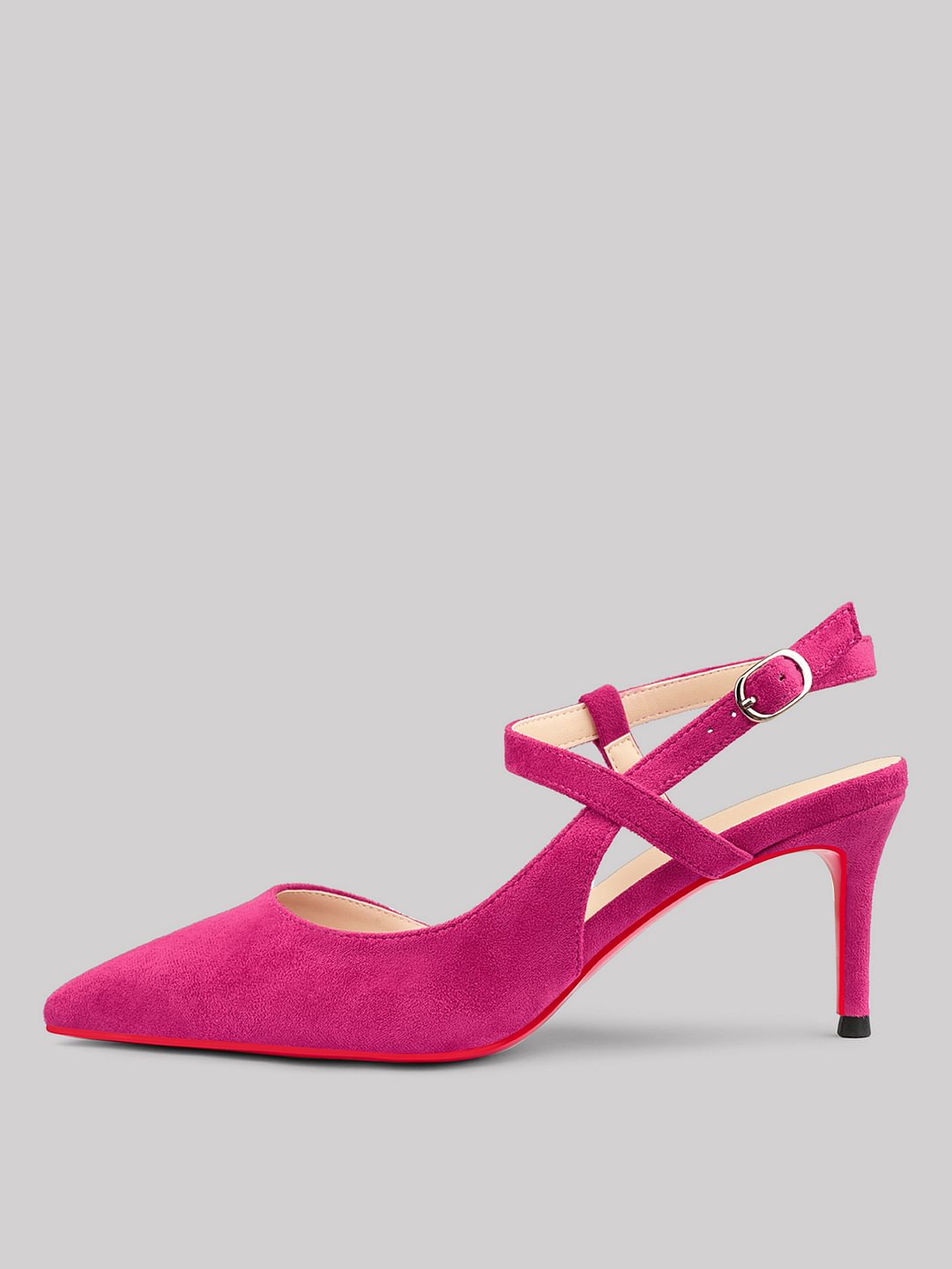 65mm Women's Slingback Pumps Ankle Strap Jenlove Stiletto Kitten Heel Close Pointed Toe Red Bottom Shoes