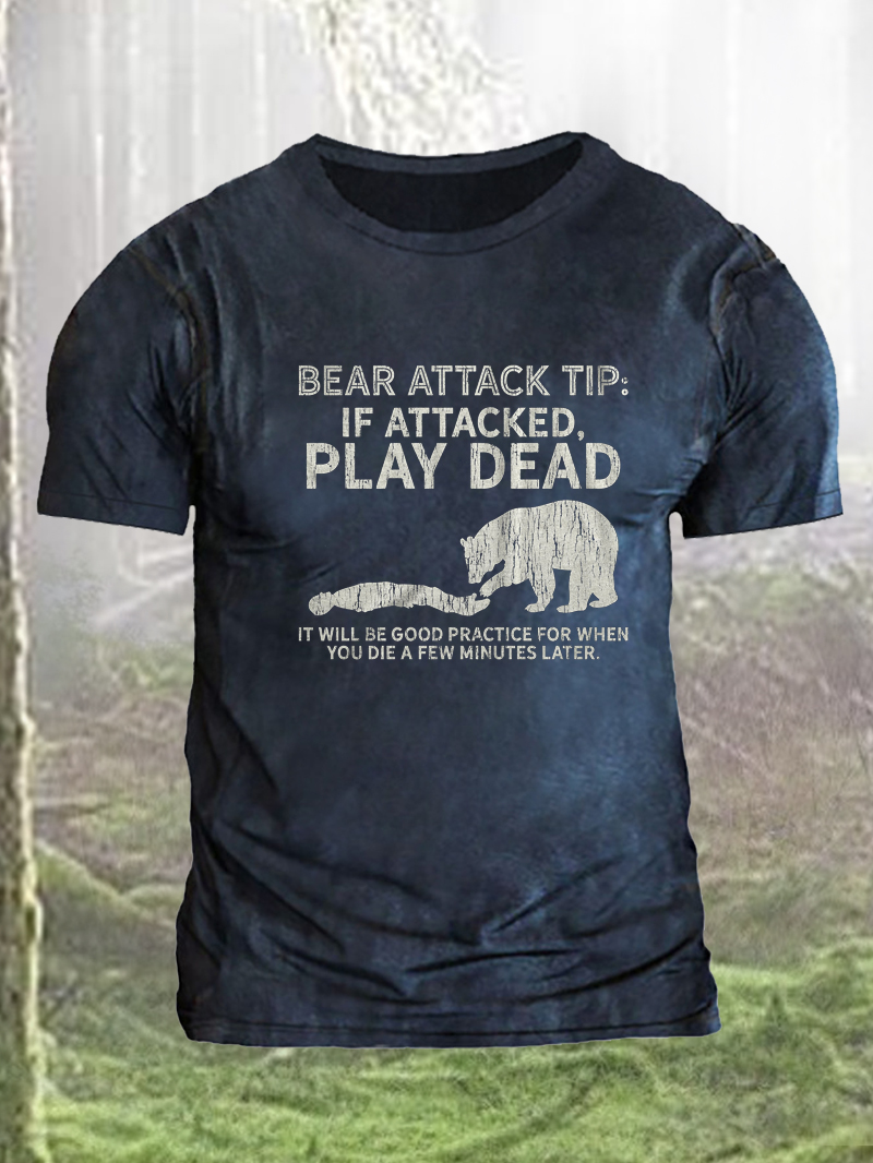 Men's Bear Attack Skills Print Short Sleeve Shirt