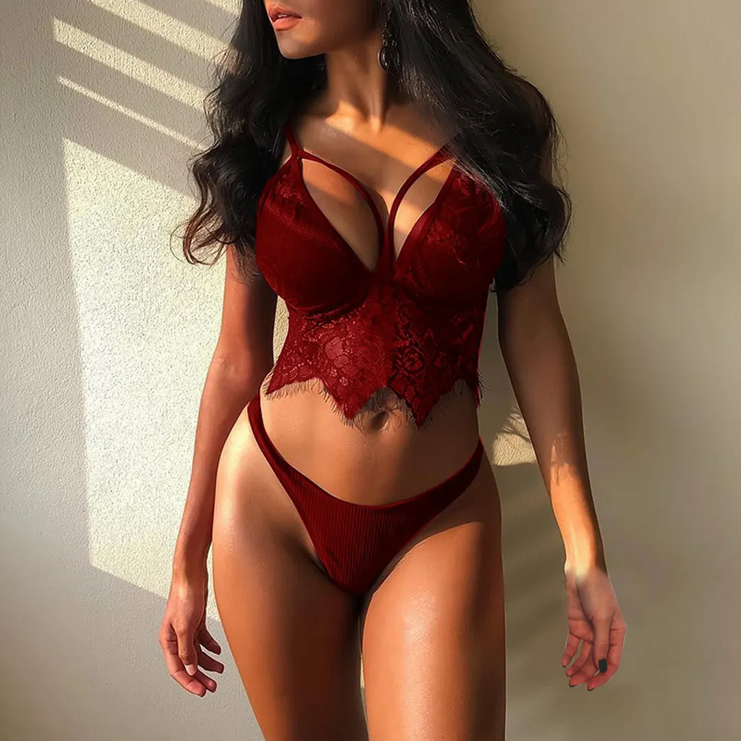 Churchf Women's Seduction Four-Color Lace Three-Point Bra Sling Suit Sex Interest Lingerie