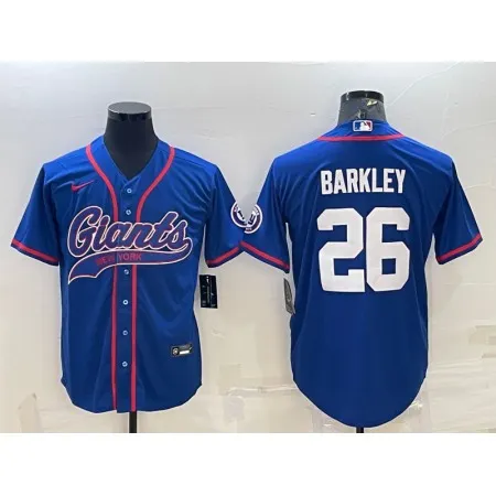 Men's New York Giants #26 Saquon Barkley Blue With Patch Cool Base Stitched Baseball Jersey 4UW2
