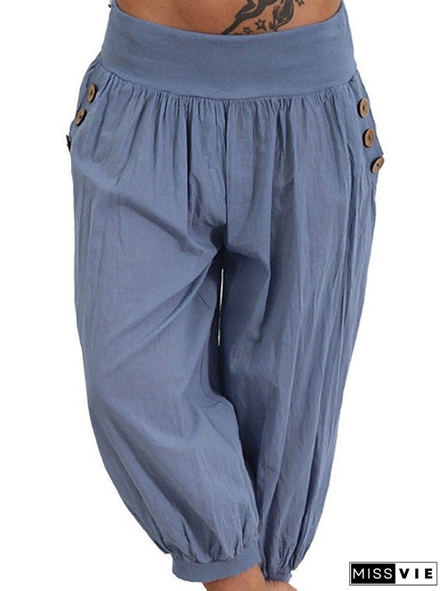 Women's Plus Size Harem Capri Shorts Solid Color Sporty Casual Casual Daily Natural Calf-length Spring Fall Green Blue