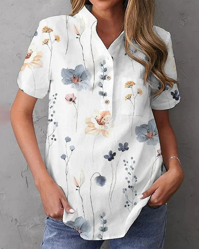 Fashion Button Down Lapel Short Sleeve Shirt