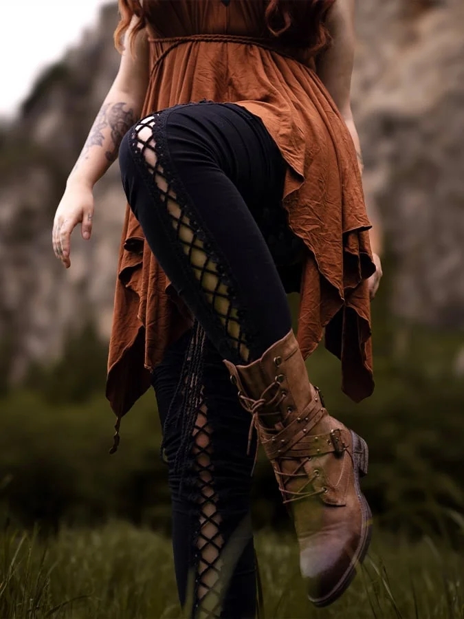 Women's Gothic Hollow Lace Leggings