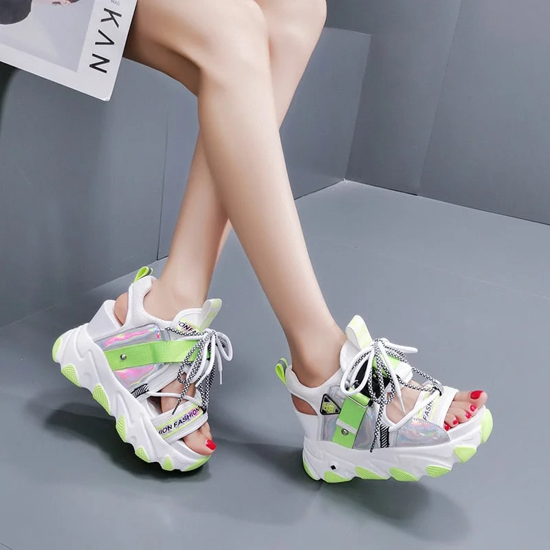 Vstacam  2022 Platform Gladiator Sandals Lace Up White Sandals Women High Heels Wedges Casual Sports Shoes Woman Spring Summer
