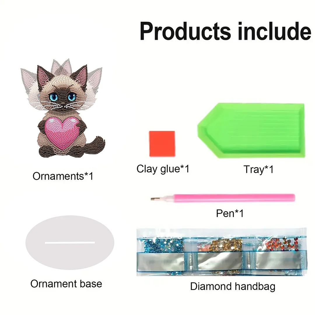 2D Flat DIY Cat Acrylic Shaking Head Diamond Painting Tabletop Ornaments Kit