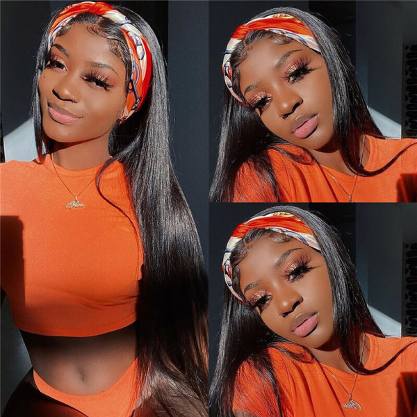 Straight 100% Human Hair Headband Half wigs Glueless Wigs 