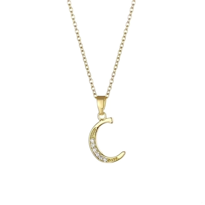 Stainless Steel Titanium Steel 18K Gold Plated Fashion Plating Inlay Letter Zircon Pendant Necklace