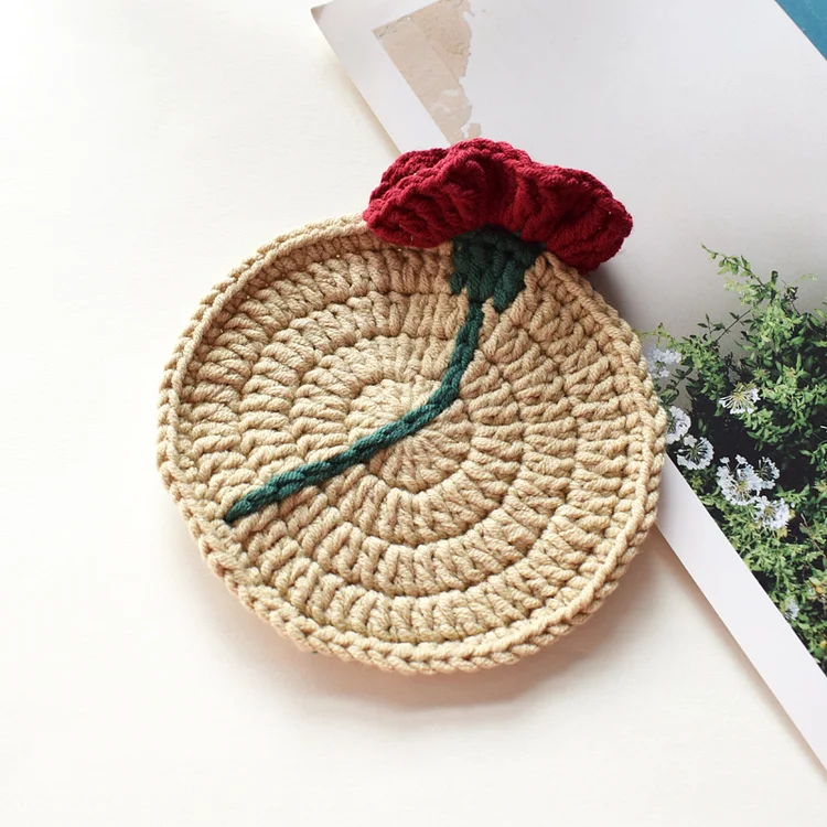 Lulusnow Handmade Beige Rose Crochet Coasters