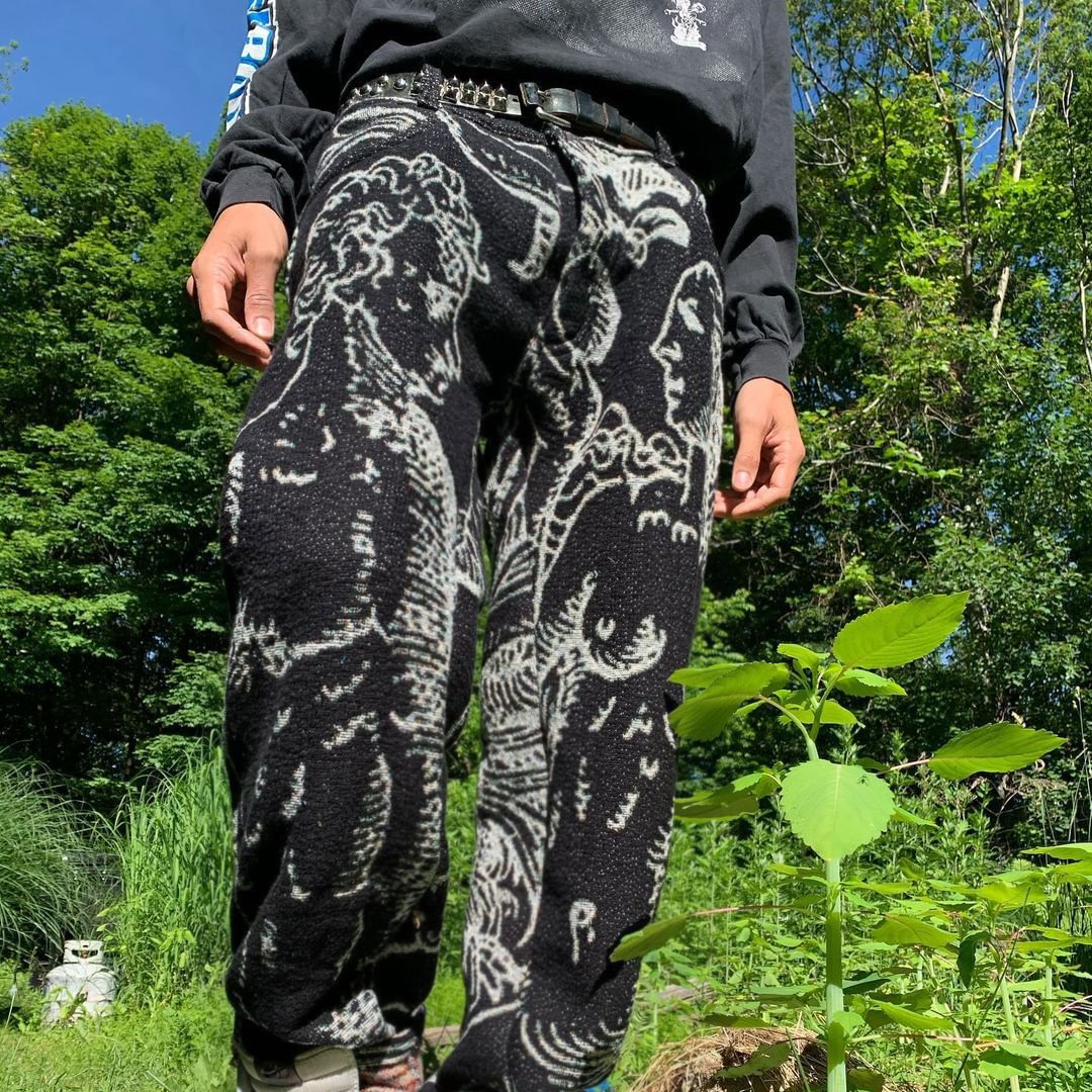 Fashion print street style retro straight-leg trousers