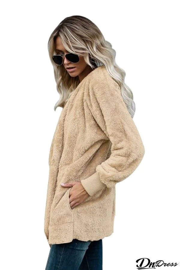 Soft Fleece Hooded Open Front Coat