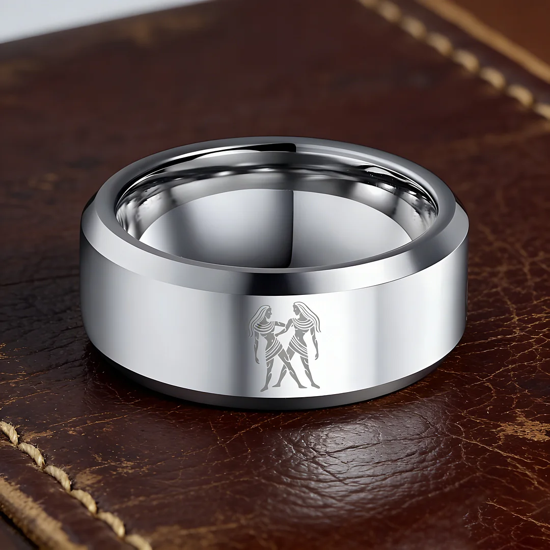 Sliver Laser Etched Couple Wedding Bands Sliver Gemini Tungsten Carbide Rings Beveled Edges 4MM 6MM 8MM